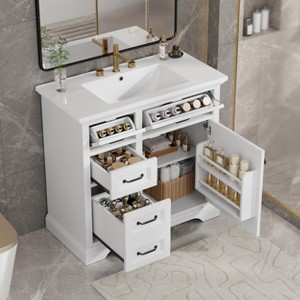 Whisen 36" Bathroom Vanity with Ceramic Sink Top, 4 Drawers & Soft-Close Door, Freestanding Cabinet with Metal Handles, 8" Faucet Holes - 1 of 4