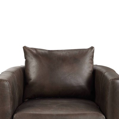 Espresso Brown Leather and Metal Industrial Accent Chair