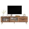 HDZNVF Modern TV Stand For 75 Inch TV, TV Console With 2 Glass Doors, Walnut - 2 of 4