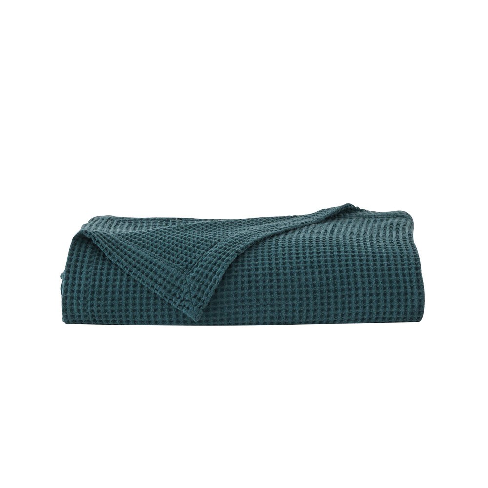 Photos - Duvet King 100 Cotton 300GSM Solid Waffle Blanket Turquoise Blue - Isla Jade