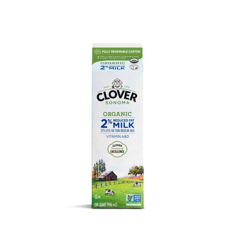 Clover Organic Farms 2% Milk - 1qt, 1 of 2