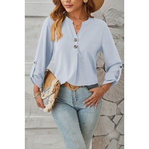 Women's Business Casual V Neck Cuffed Sleeves Work Blouse Top - 1 of 4