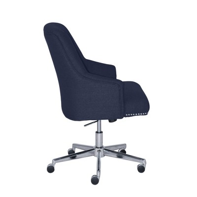 Blue Fabric Modern Swivel Home Office Chair with Fixed Arms