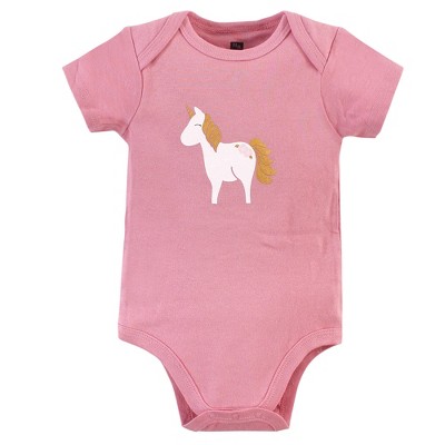 Hudson Baby Infant Girl Cotton Bodysuits 3pk, Gold Pink Unicorn Target