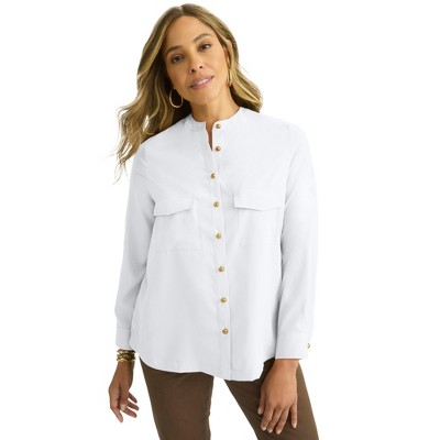 Jessica London Women's Plus Size Button-Front Chest Pocket Blouse