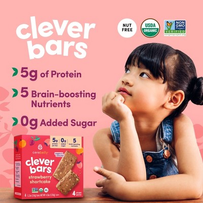 Cerebelly Organic Clever Strawberry Shortcake Snack Bars - 5g Protein - 4.8oz/4ct