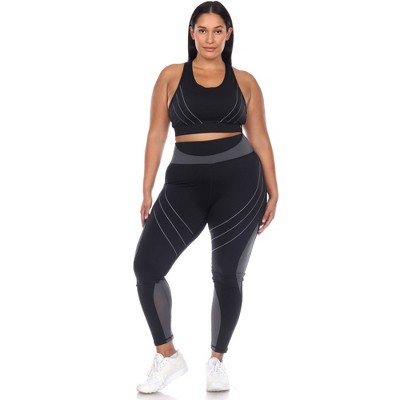 Plus Solid Sports Tee & Mesh Insert Sports Leggings Sports Set