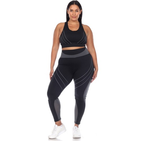 Plus Size Cut Out Back Mesh Sports Bra & Leggings Set - White Mark : Target