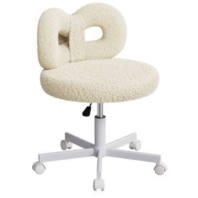 ROOMTEC Vanity Chair with Wheels, Swivel Makeup Chair,Bedroom Height Adjustable Chair with Upholstered and Cute Bow Backrestst