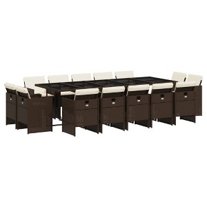 vidaXL 15-Piece Patio Dining Set with Cushions - Brown Poly Rattan Outdoor Garden Furniture with Foldable Chairs and Tempered Glass Table - 1 of 4