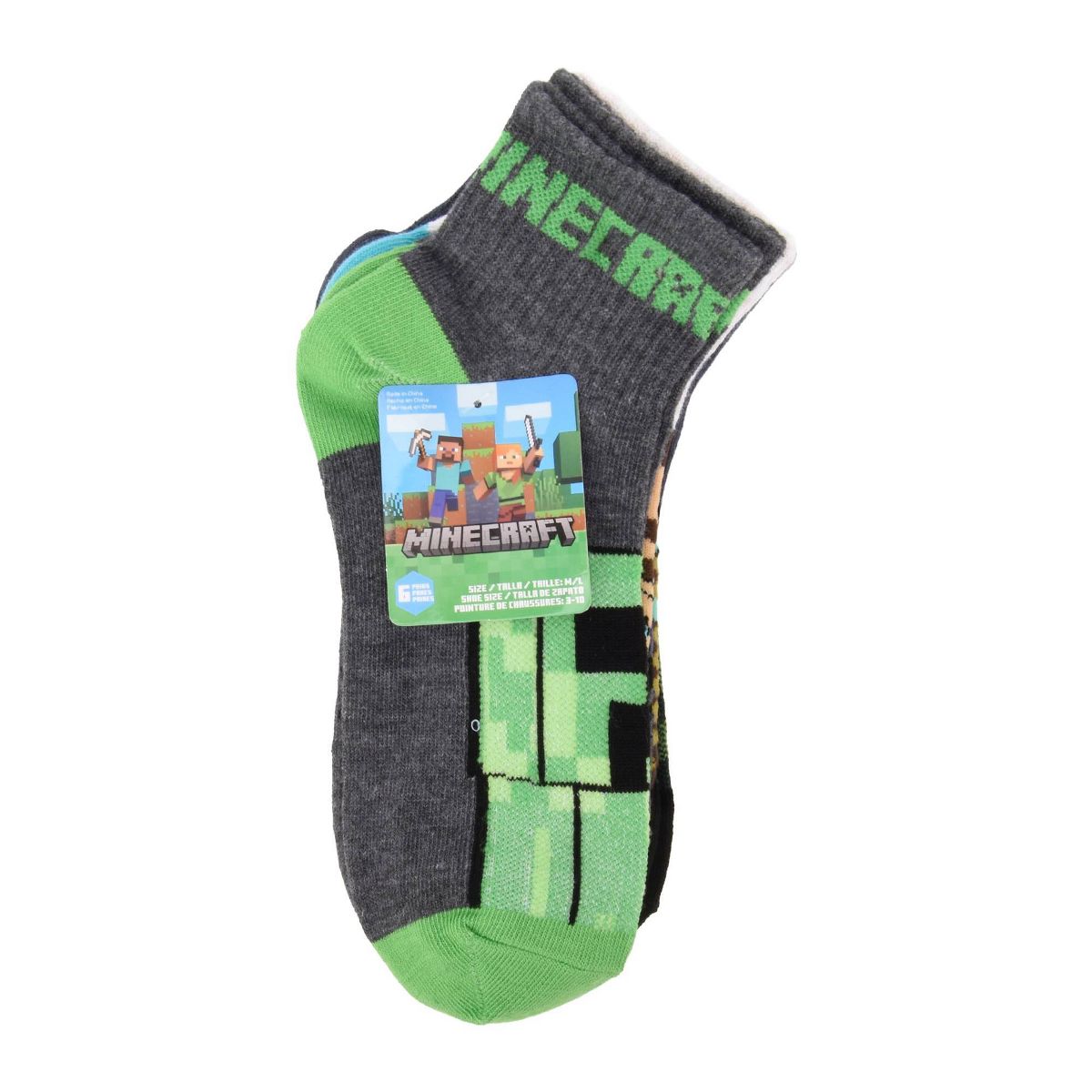BB Minecraft 6pk Ankle Socks - Charcoal Gray