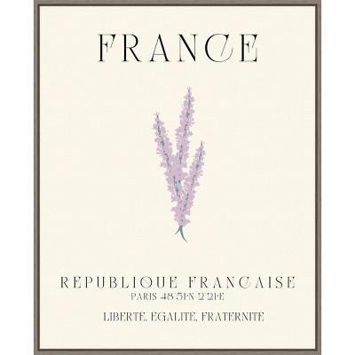 23" x 28" France Travel Poster Lavender by Chayan Lewis Framed Canvas Wall Art Print - Amanti Art: Modern Botanical Lithograph