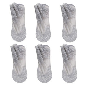 Anna-Kaci 6 Pairs Women's Floral Lace No Show Socks Lightweight Low Cut Sheer Liner with Silicone Heel Grip Elegant Invisible Design for Flats - 1 of 4