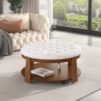 NicBex Modern Large Round Coffee Table with Shelf,Storage Upholstered Center Table for Living Room,Footrest Ottoman with Wheel