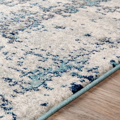 Modern Square Easy-Care Blue Synthetic Rug - Stain-Resistant