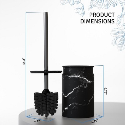 Black Marble Look Toilet Brush and Holder Set with Sturdy Bristles