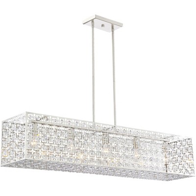 Possini Euro Design Brushed Nickel Large Linear Pendant Chandelier 46 3/4" Wide Modern Clear Crystal Kitchen Island Dining Room