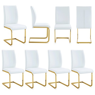 FONTOI 8PCS Arch Dining Chairs with High Resilience, Dining Chair with Arched Metal Legs for Living Room, White&Gold, 21.6"*39"*17.3"