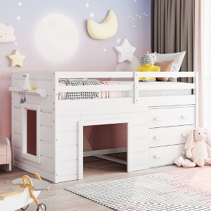 Twin Size Loft Bed with Cabinet and Shelf - 1 of 4