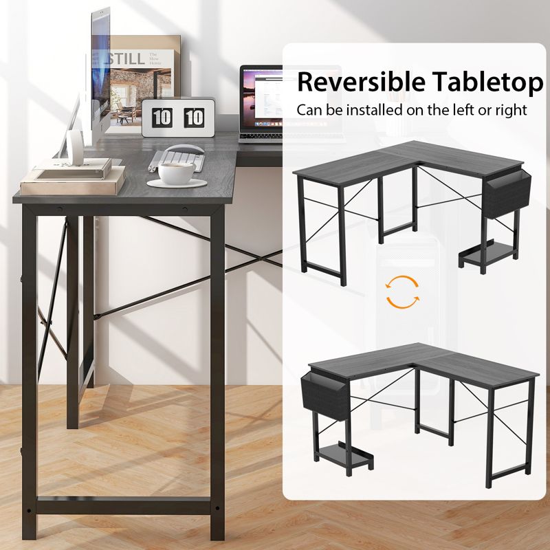 Tangkula L-Shaped Office Desk Modern Reversible Computer Desk with Storage Pocket & CPU Stand Corner Gaming Table with Sturdy Metal Frame, 4 of 10