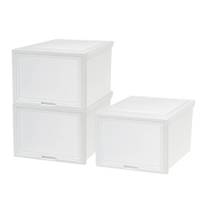 IRIS 3pk Plastic Storage Drawer Deep with Sliding Door White: Stackable Utility Storage Tubs, Universal Organization - 1 of 4