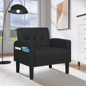 TYBOATLE Accent Chair for Living Room Chairs, Fabric Tufted Upholstered Arm Chair, Comfy Upholstered Reading Accent Chairs Side Chair, Black - 1 of 4
