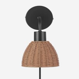 Briar 1-Light Plug-In or Hardwire Wall Sconce with Rattan Shade - Globe Electric