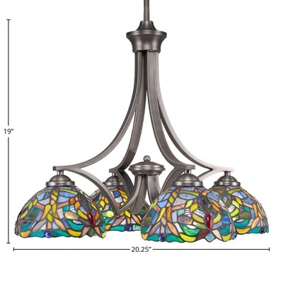 Toltec Lighting Zilo 4 - Light Chandelier in  Graphite with 7" Kaleidoscope Art Glass Shade