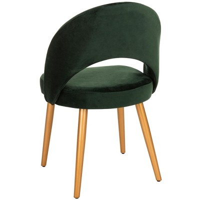 Malachite Green Velvet Upholstered Side Chair with Gold Wood Accents