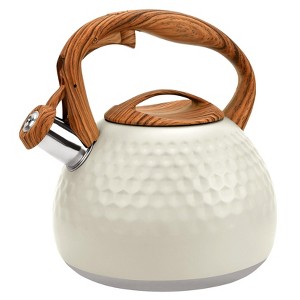 Itopfox Tea Kettle for Stove Top, Loud Whistling Kettle for Boiling Water Coffee or Milk Heavy Stainless Steel with Wood Pattern Handle Unique Button - 1 of 4