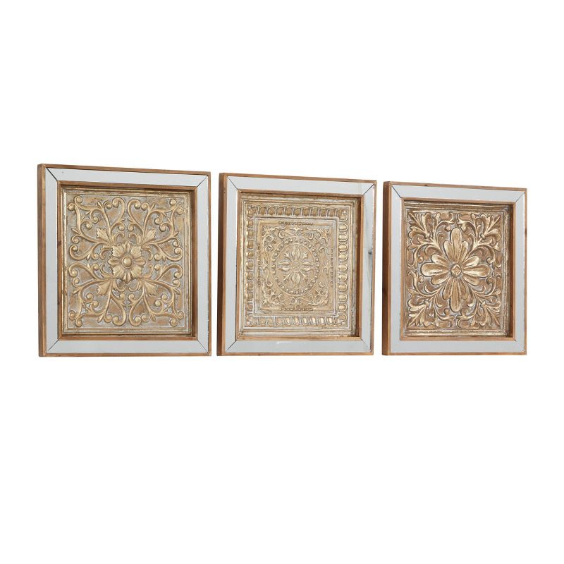 Metal Floral Embossed Wall Decor with Mirror Panels Set of 3 Gold - Olivia &#38; May, 6 of 17