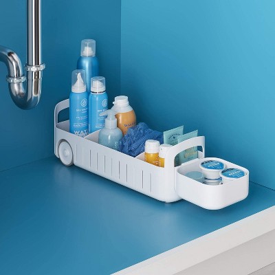 YouCopia White Plastic 5" RollOut Under Sink Caddy with Adjustable Dividers