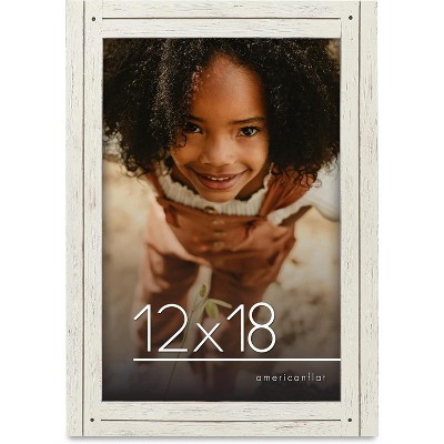 Americanflat 12x18 Rustic Picture Frame in Aspen White with Textured Wood and Polished Glass - Horizontal and Vertical Formats for Wall Hanging