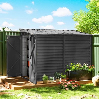 Dark Gray Steel Outdoor Storage Shed with Windows and Lockable Doors