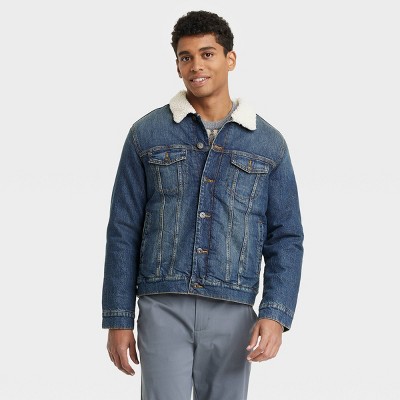 Men's Faux Shearling Lined Denim Trucker Jacket - Goodfellow & Co™ Blue :  Target