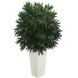 Nearly Natural Double Bamboo Palm Artificial Plant in White Tower Vase - 1 of 1