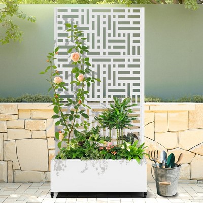 TUYOHW Metal Planter Box with Trellis, Metal Raised Garden Bed with Trellis, Garden Box for Climbing Plants, Flower