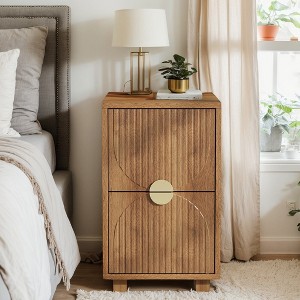 Hommoo 2-Drawer Narrow End Table with Gold Metal Handle, Modern Bedside Table - 1 of 4