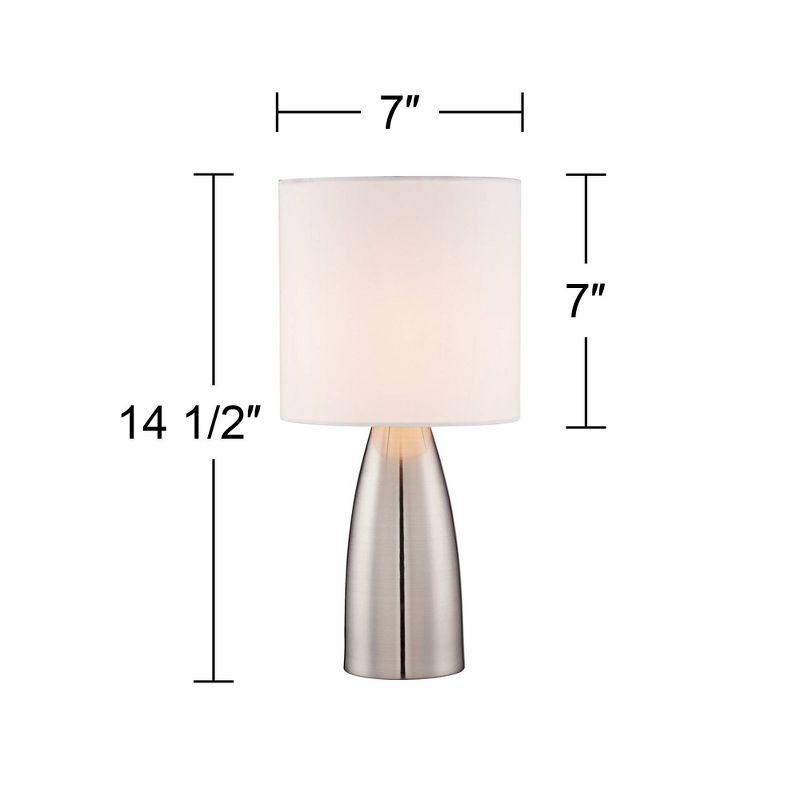360 Lighting Aron Modern Table Lamps 14 1/2" High Set of 2 Silver Metal Touch On Off White Drum Shade for Bedroom Bedside Nightstand Office Family, 2 of 3