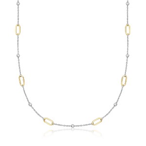 Pure Collection by Ross-Simons 18kt Gold Vermeil and Sterling Silver Paper Clip Link Bead Station Necklace Size 16 - 1 of 4