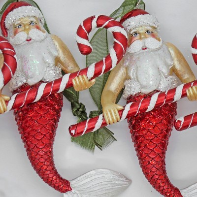 Hand-Painted Glass Santa Merman Ornaments Set of 4