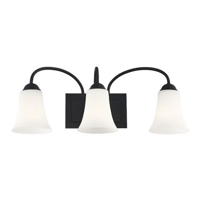 Elegant Ridgedale Black 3-Light Vanity with Satin Opal White Glass