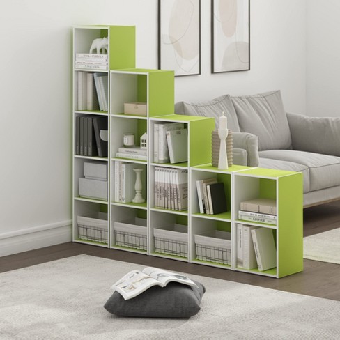 Furinno 2 Tier Open Decorative Bookshelf Night Stand End Table Sofa Side Storage Display Bookcase,Green/White - image 1 of 4