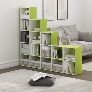 Furinno Pasir 2-Tier Open Shelf Bookcase, Green/White
