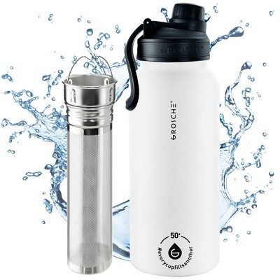 GROSCHE Chicago Steel 16 oz. Infusion Water Bottle Insulated Water Bottle Tea and Fruit Infuser Water Bottle Stainless Steel Flask