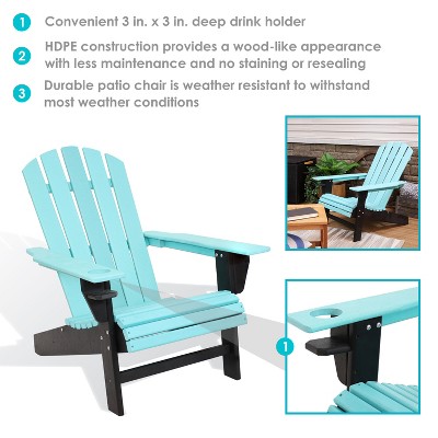 Turquoise and Black HDPE Outdoor Adirondack Chair with Cup Holder