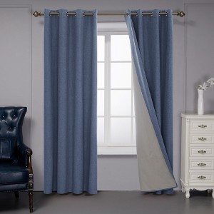 Deconovo Faux Linen Total Blackout with Coating Curtains (2 Panel) - 1 of 4