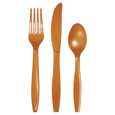 24ct Pumpkin Spice Orange Assorted Plastic Disposable Silverware Flatware