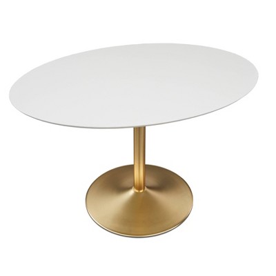 Pisa 49.6" Oval Contemporary Dining Table - Buylateral: Gold-Tone Base, 4-Seater, MDF Surface