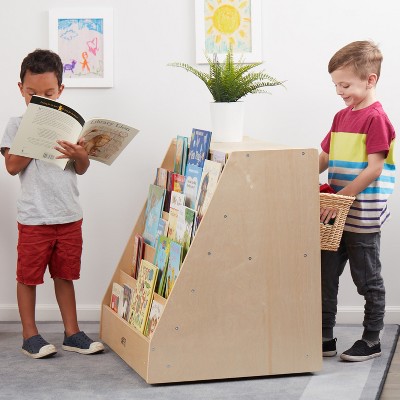 Natural Birch Double-Sided Mobile Book Display with Storage